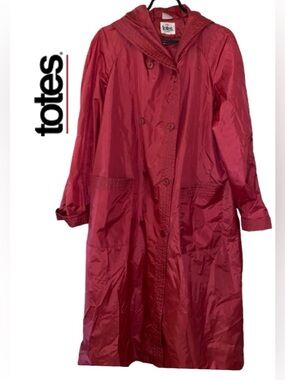 ♥️ Totes Women's Red Hooded Raincoat Size 12